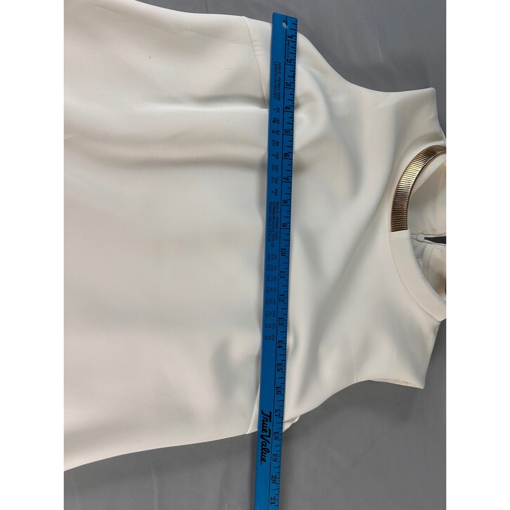 Calvin Klein White Sleeveless Shift Dress Gold Metal Collar Detail Size 14 - Picture 6 of 11